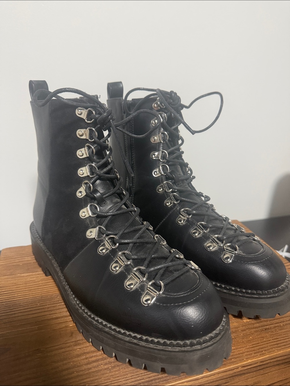 Nasty Gal Women’s Black Lace-Up Combat Boots with Lug Sole